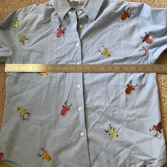 Casey Coleman Button-Up Long Sleeve  Embroidered Reindeer Cotton Shirt S #302 - Picture 6 of 8
